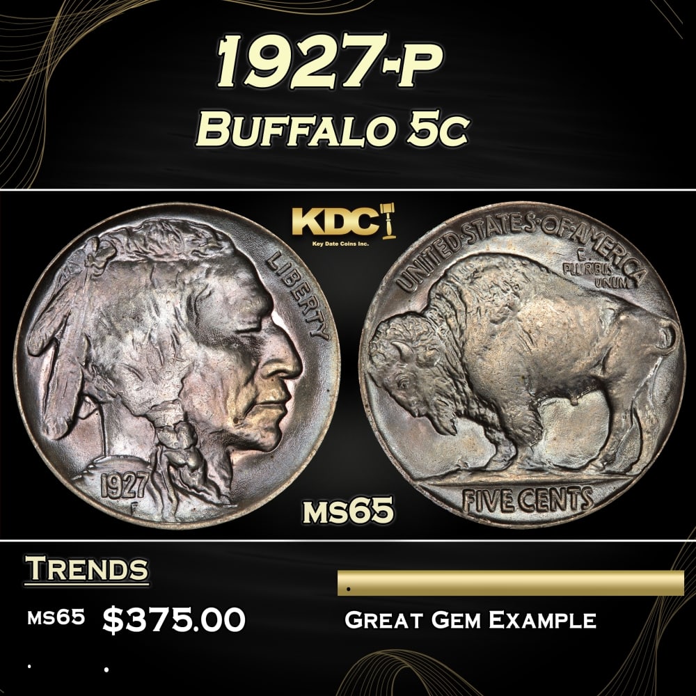 1927-p Buffalo Nickel 5c Grades ms65 (1 of 3)