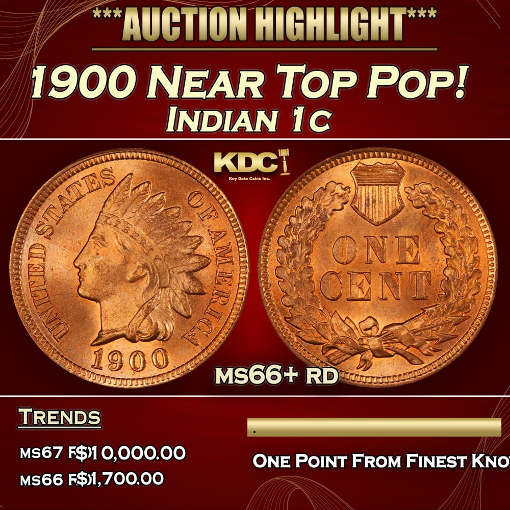 1900 Indian Cent Near Top Pop! 1c ms66+ rd SEGS: 1900 Near Top Pop! Indian Cent 1c ms66+ rd SEGS. 0