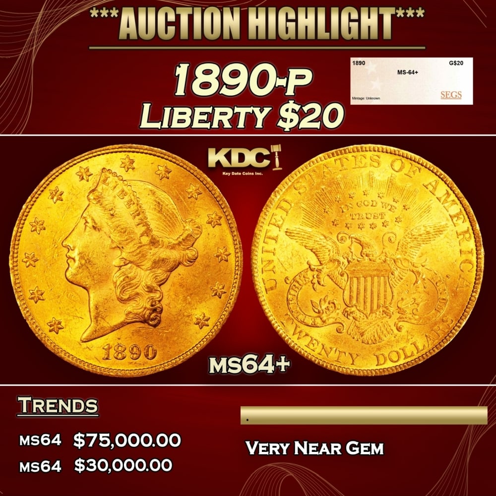 1890-p Gold Liberty Double Eagle $20 ms64+ SEGS: 1890-p Gold Liberty Double Eagle $20 ms64+ SEGS. 0