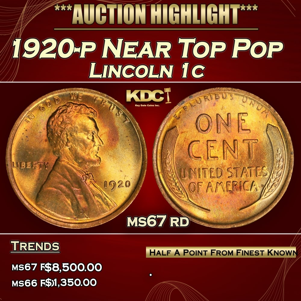 1920-p Lincoln Cent Near Top Pop 1c ms67 rd SEGS (1 of 4)