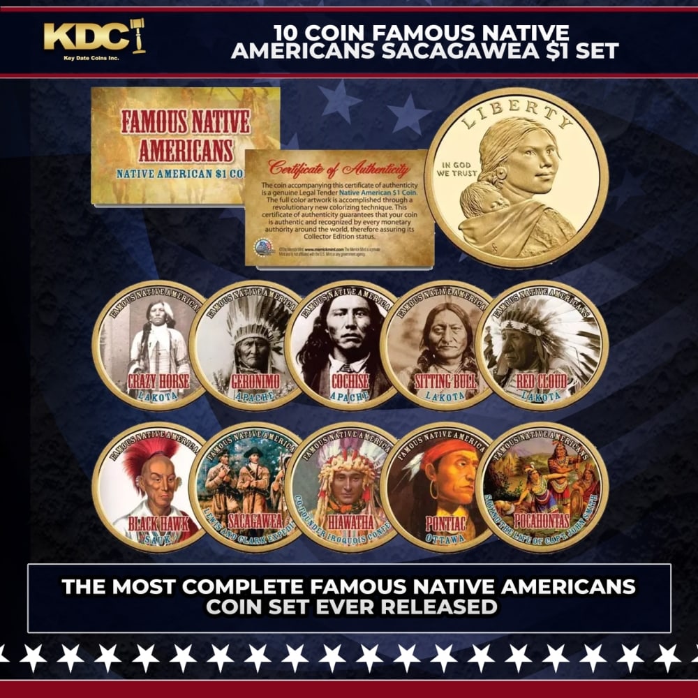 10 Coin Famous Native Americans Sacagawea $1 Set Other Toy (1 of 2)