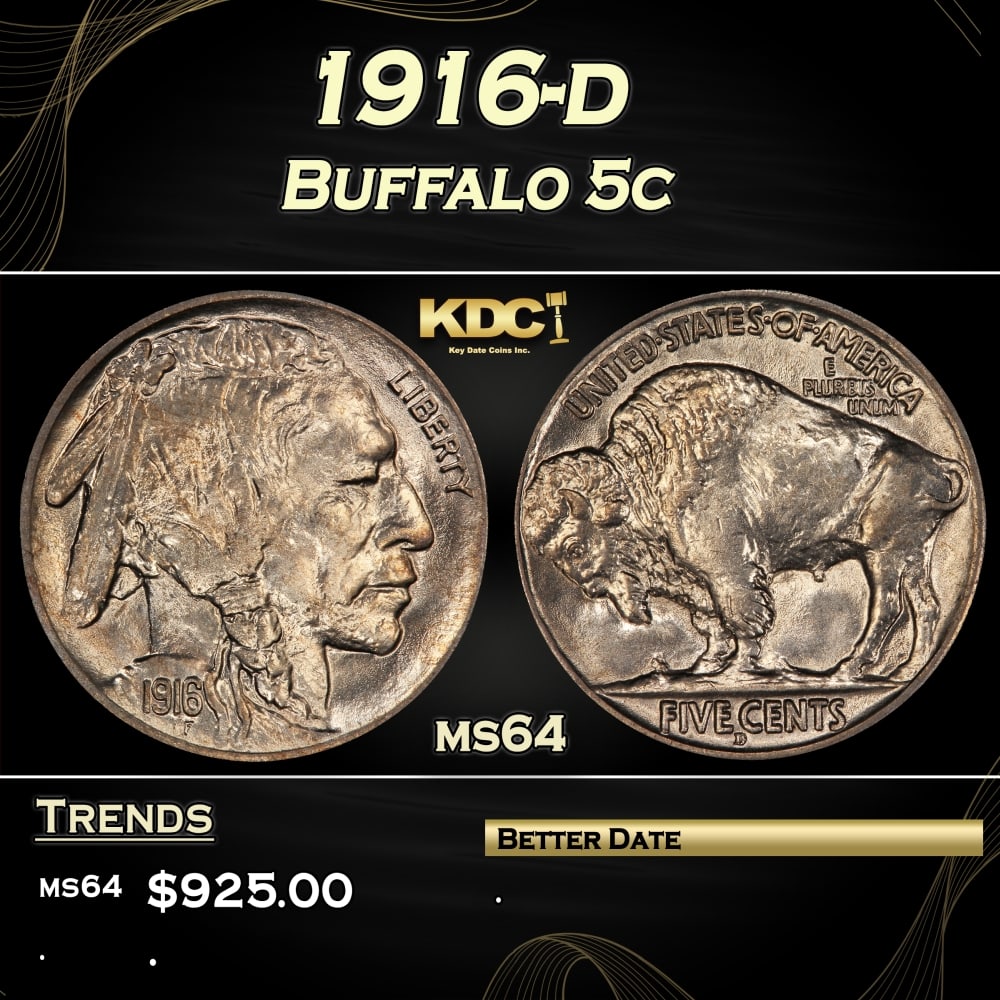 1916-d Buffalo Nickel 5c Grades ms64 (1 of 3)