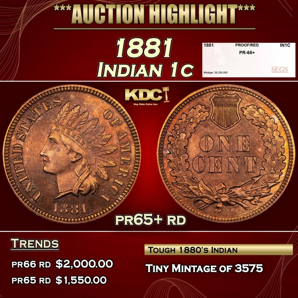 1881 Proof Indian Cent 1c pr65+ rd SEGS (1 of 4)