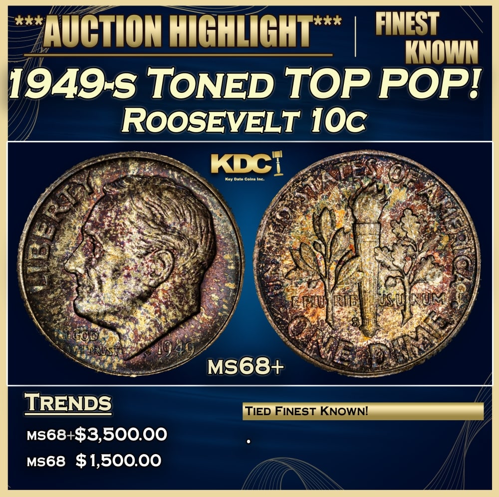 1949-s Roosevelt Dime Toned TOP POP! 10c ms68+ SEGS (1 of 4)
