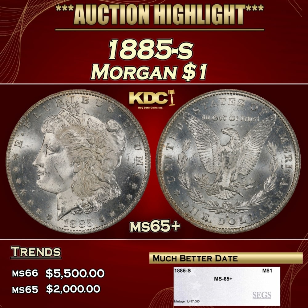 1885-s Morgan Dollar $1 ms65+ SEGS (1 of 4)