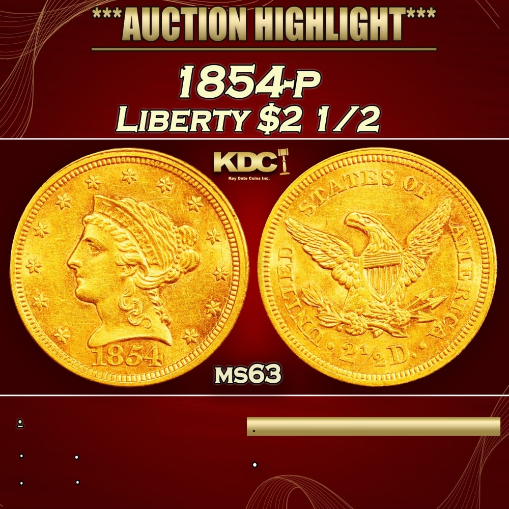 1854-p Gold Liberty Quarter Eagle $2 1/2 ms63 USCG (1 of 4)