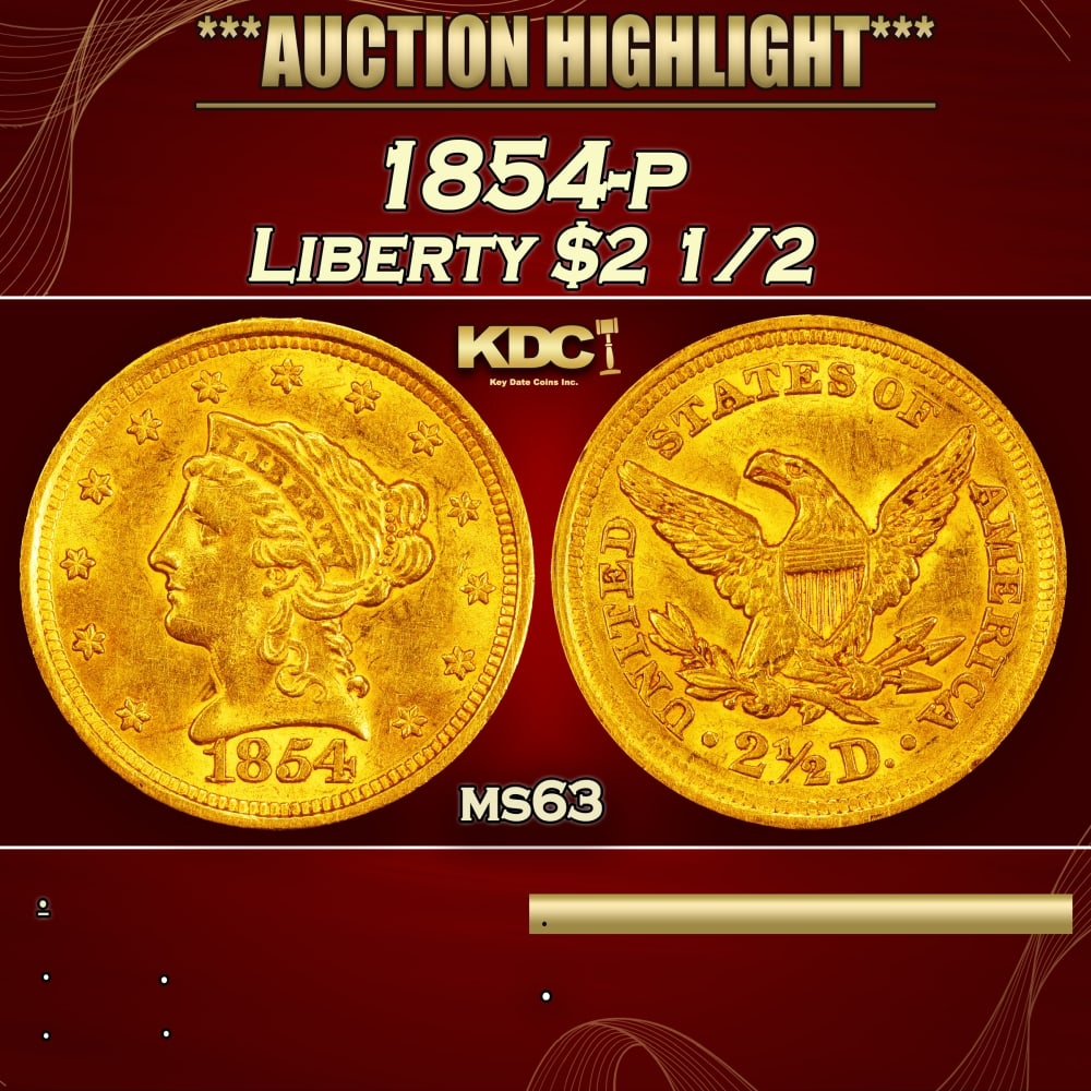 1854-p Gold Liberty Quarter Eagle $2 1/2 ms63 USCG (1 of 4)