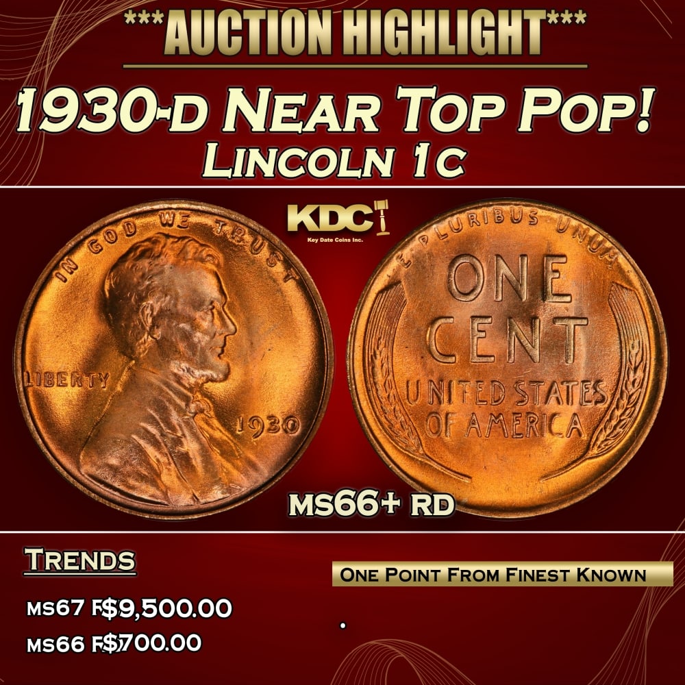 1930-d Lincoln Cent Near Top Pop! 1c ms66+ rd SEGS (1 of 4)