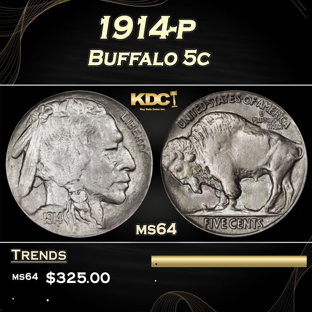 1914-p Buffalo Nickel 5c Grades ms64 (1 of 3)