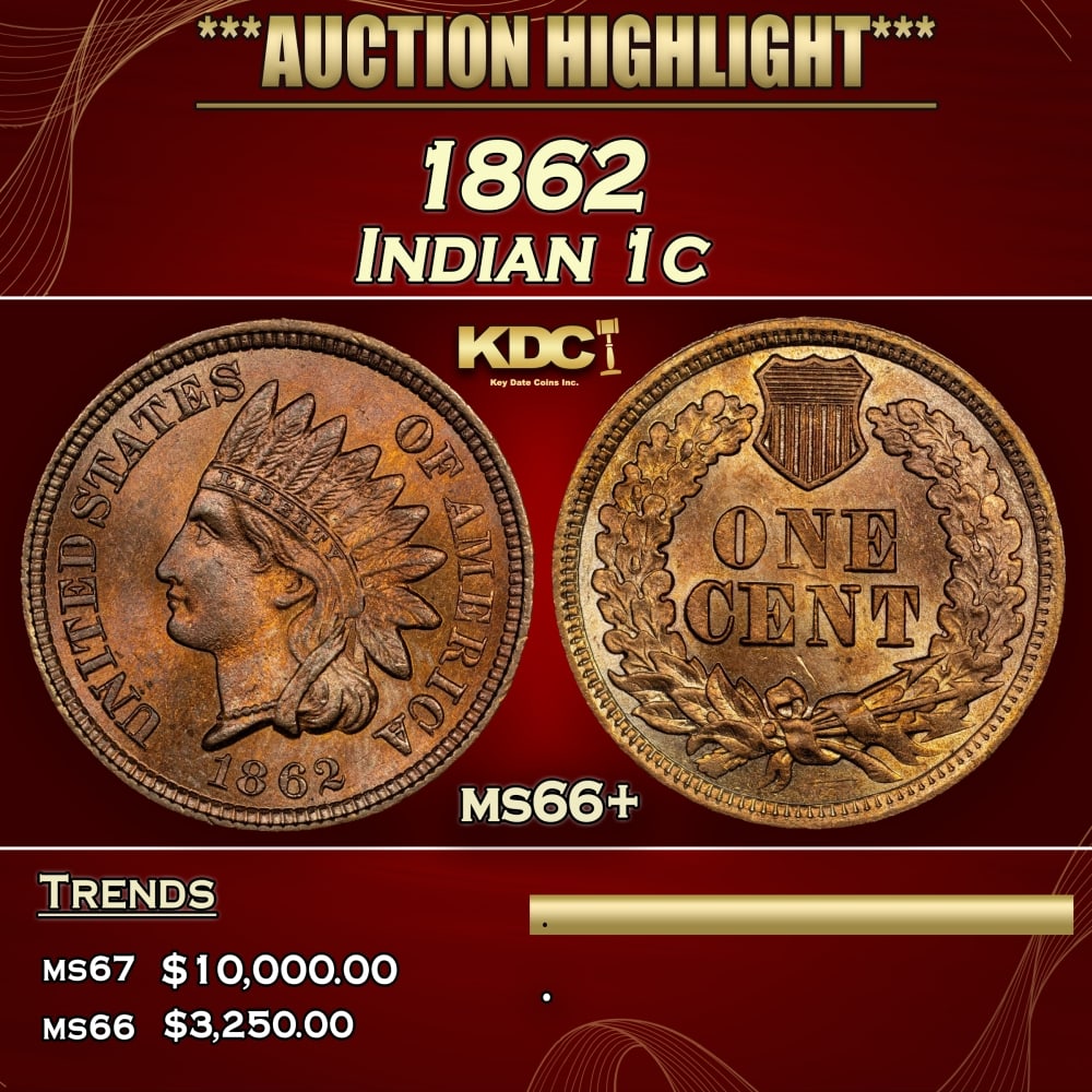 1862 Indian Cent 1c ms66+ SEGS (1 of 4)