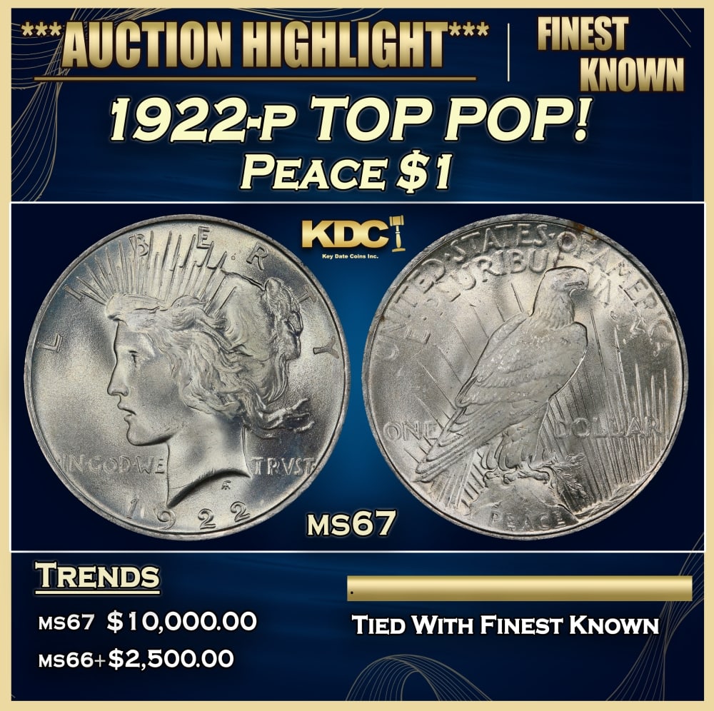 1922-p Peace Dollar TOP POP! $1 ms67 SEGS (1 of 4)