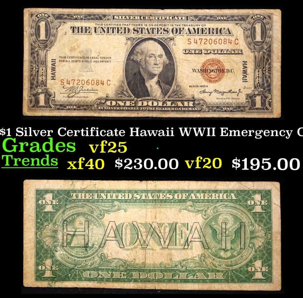 1935A $1 Silver Certificate Hawaii WWII Emergency Currency Grades vf+ (1 of 3)