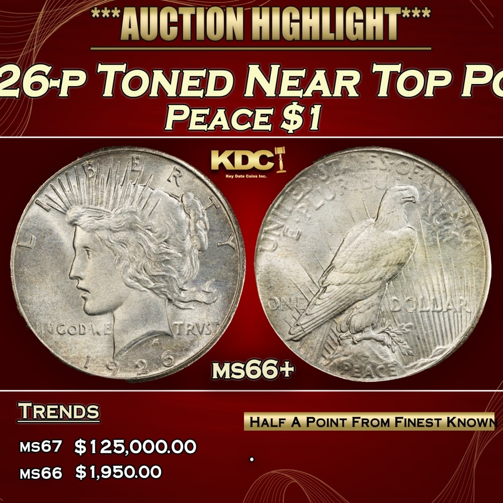 1926-p Peace Dollar Toned Near Top Pop $1 ms66+ SEGS (1 of 4)