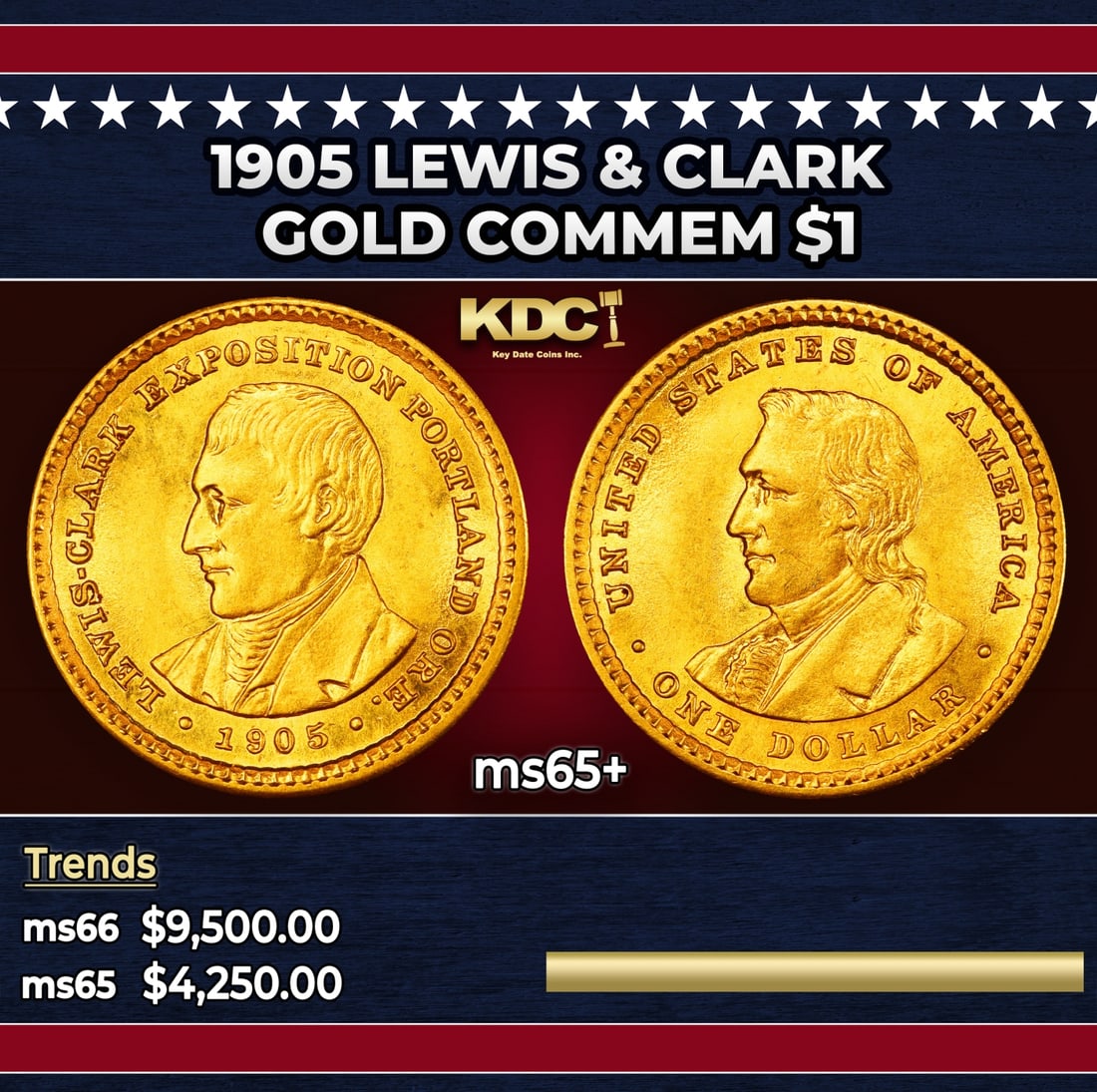 1905 Lewis & Clark Gold Commem Dollar 1 ms65+ SEGS (1 of 3)