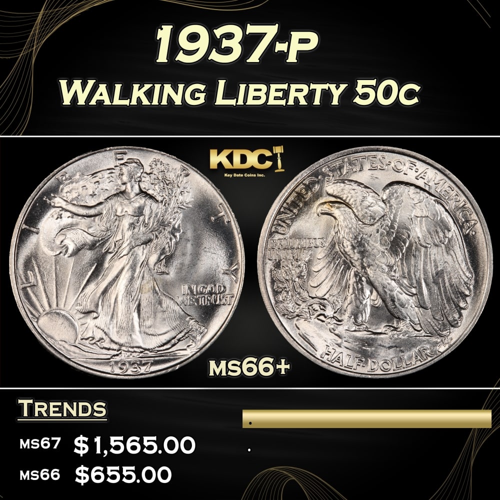 1937-p Walking Liberty Half Dollar 50c ms66+ SEGS (1 of 4)