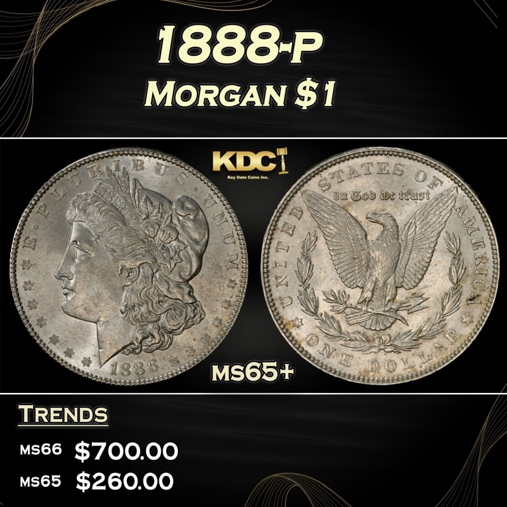 1888-p Morgan Dollar $1 Grades ms65+ (1 of 3)
