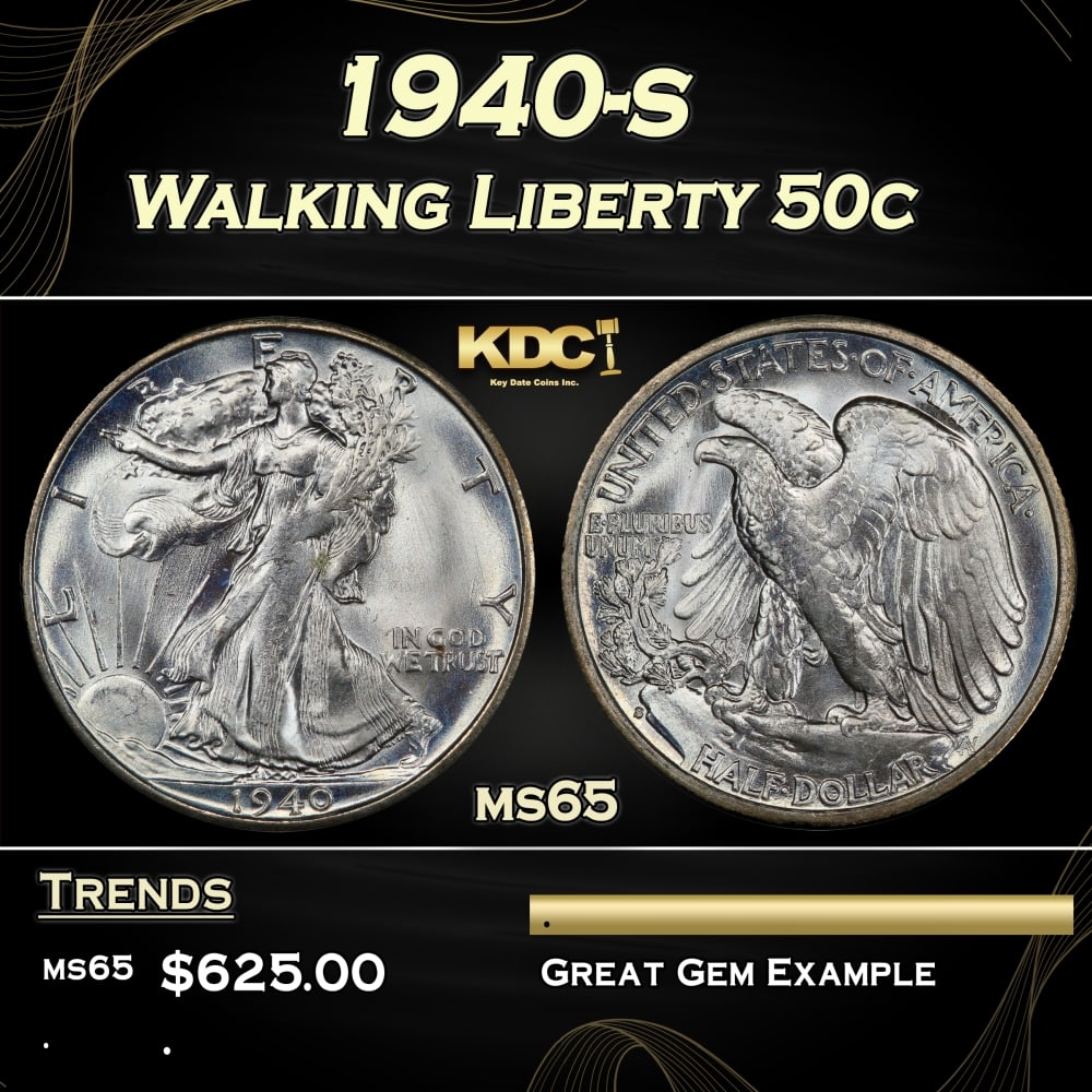 1940-s Walking Liberty Half Dollar 50c Grades ms65 (1 of 3)
