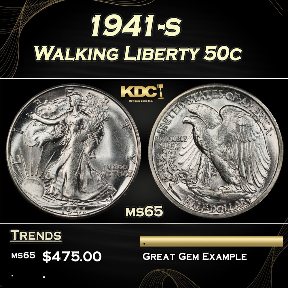 1941-s Walking Liberty Half Dollar 50c Grades ms65 (1 of 3)