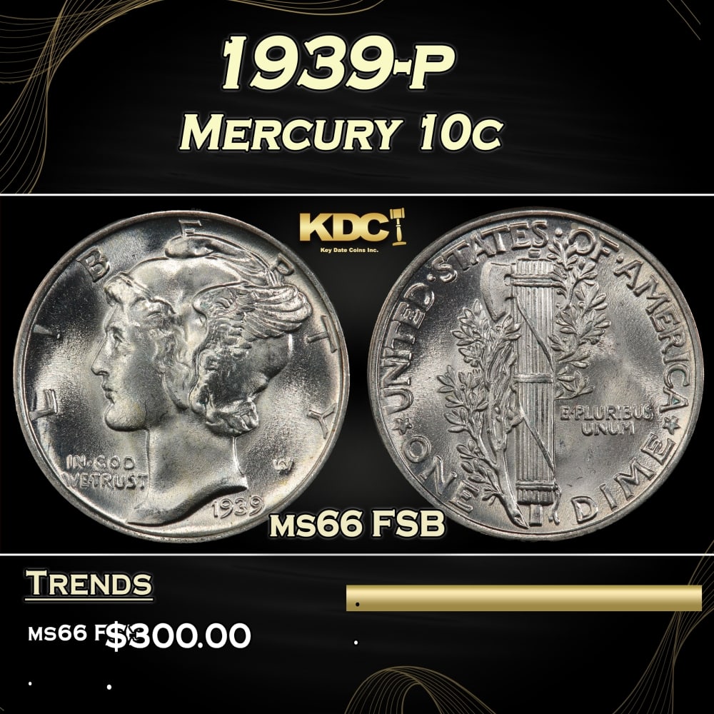 1939-p Mercury Dime 10c ms66 FSB SEGS (1 of 4)