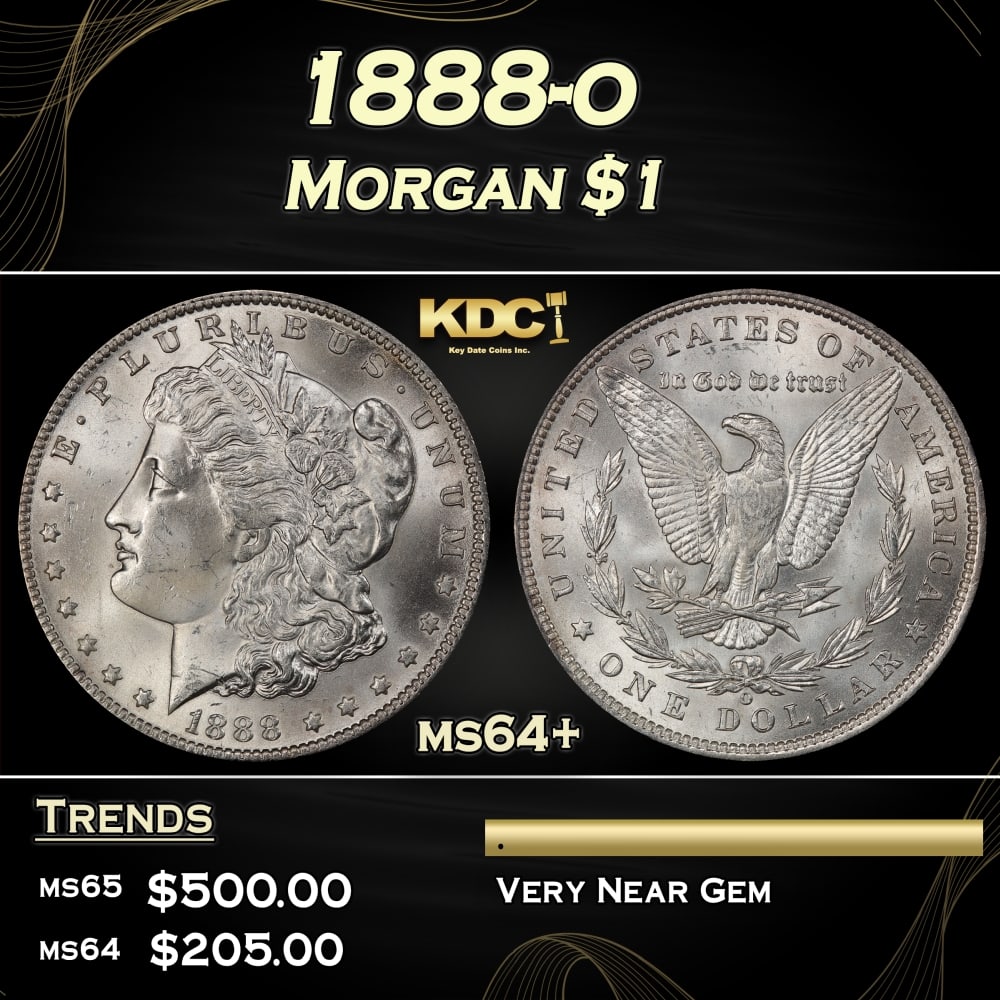 1888-o Morgan Dollar $1 Grades ms64+: 1888-o Morgan Dollar $1 Grades ms64+. 0 Historic precious metal trends is causing increased spot pricing by the day. On auctions with set openings, we are doing our best to have items priced at their