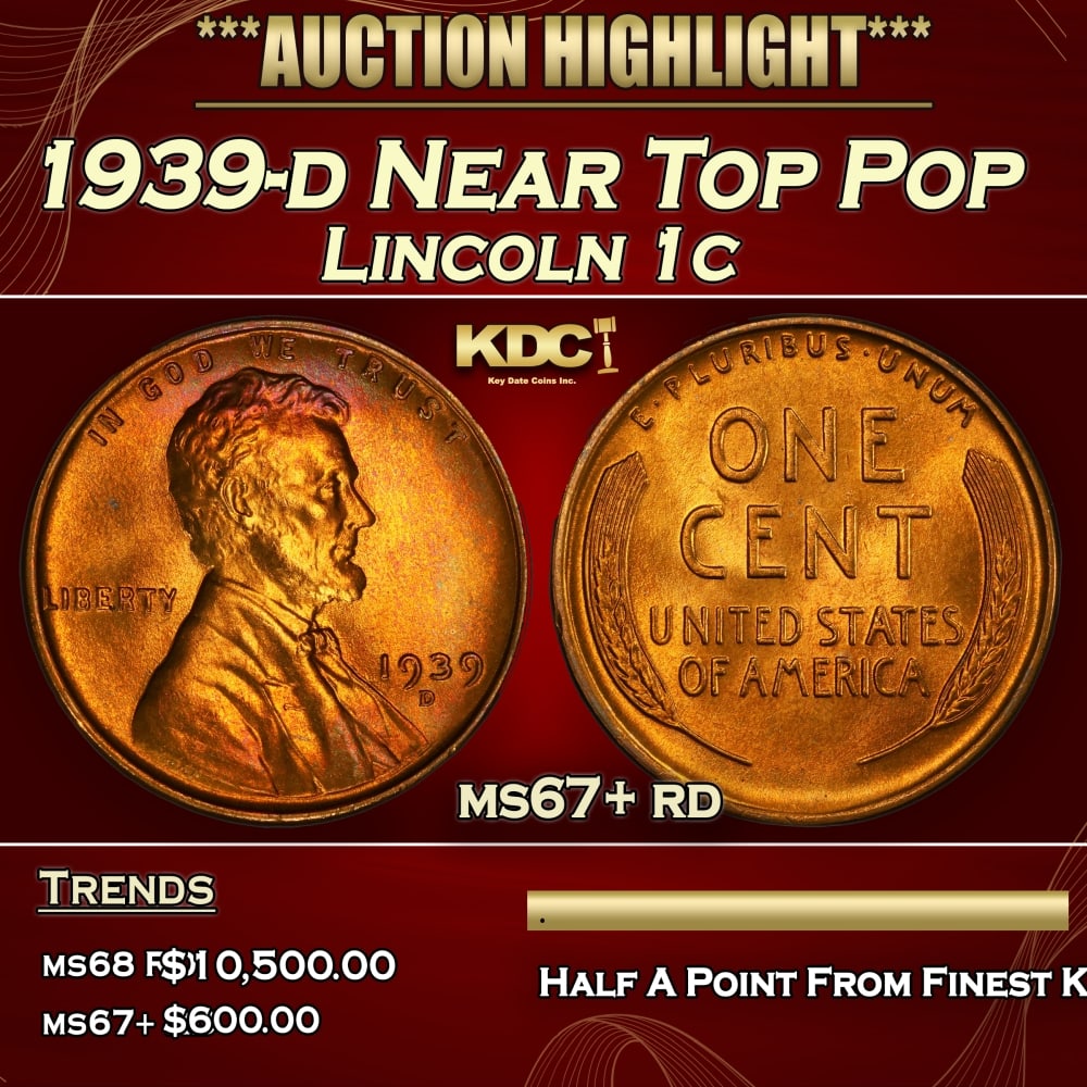 1939-d Lincoln Cent Near Top Pop 1c ms67+ rd SEGS (1 of 4)