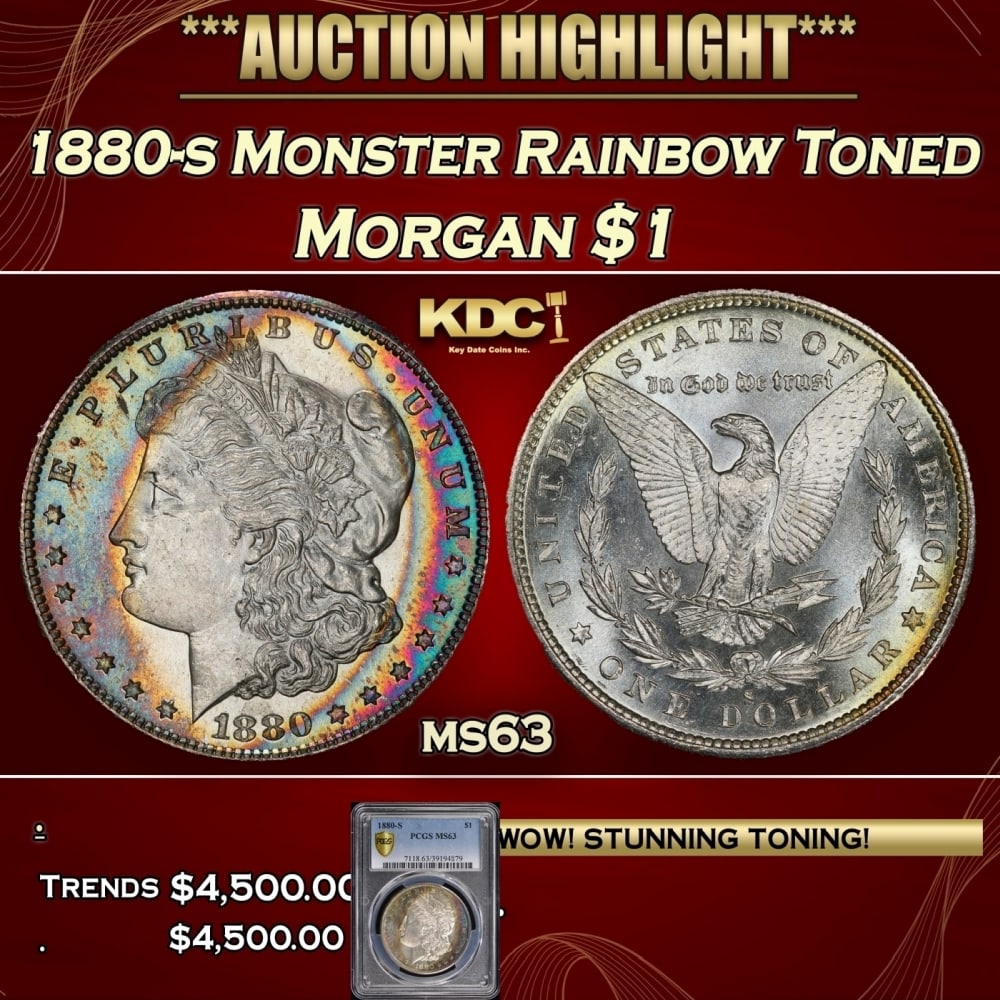 PCGS 1880-s Morgan Dollar Monster Rainbow Toned $1 ms63 PCGS (1 of 5)