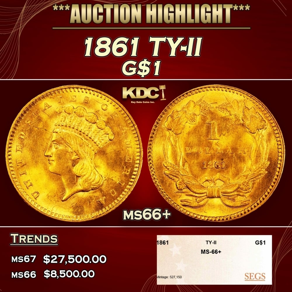 1861 Gold Dollar TY-II $1 ms66+ SEGS (1 of 4)