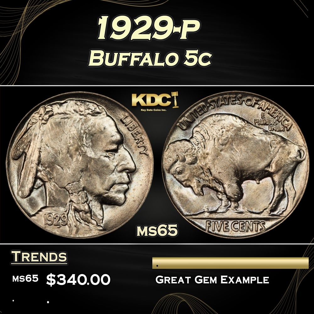 1929-p Buffalo Nickel 5c Grades ms65 (1 of 3)