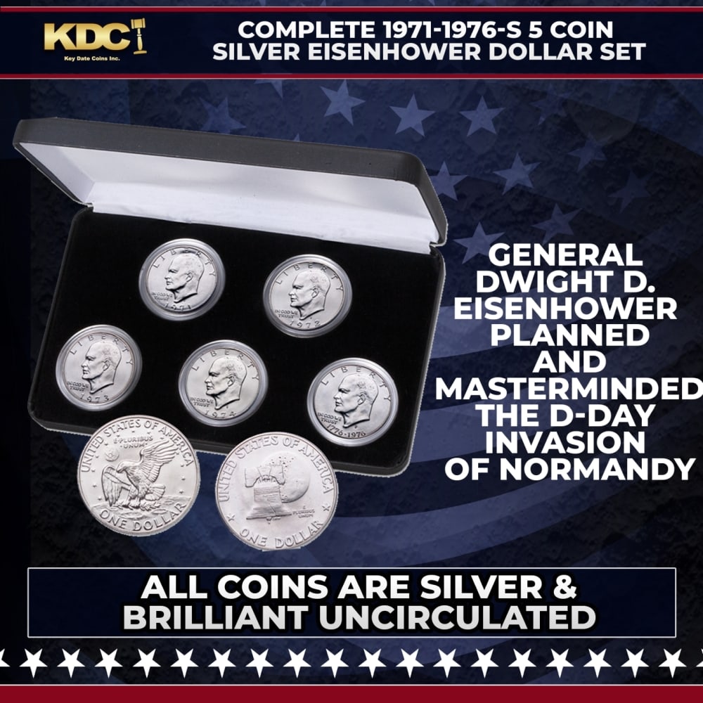 Complete 1971-1976-s 5 Coin Silver Eisenhower Dollar Set Uncirculated (1 of 1)