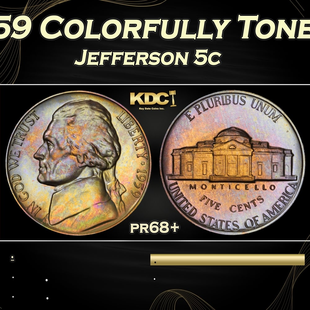 1959 Proof Jefferson Nickel Colorfully Toned 5c pr68+ SEGS (1 of 4)