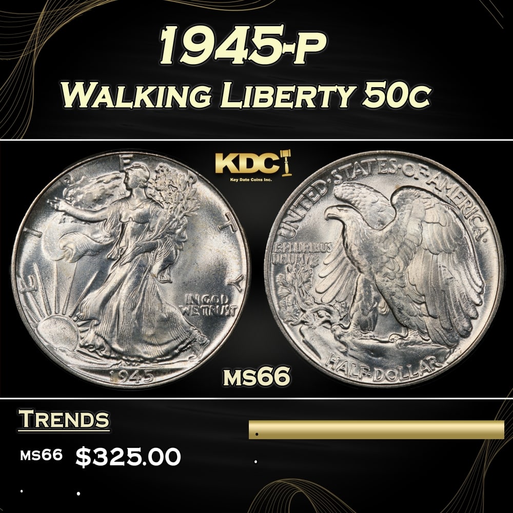 1945-p Walking Liberty Half Dollar 50c Grades ms66 (1 of 3)