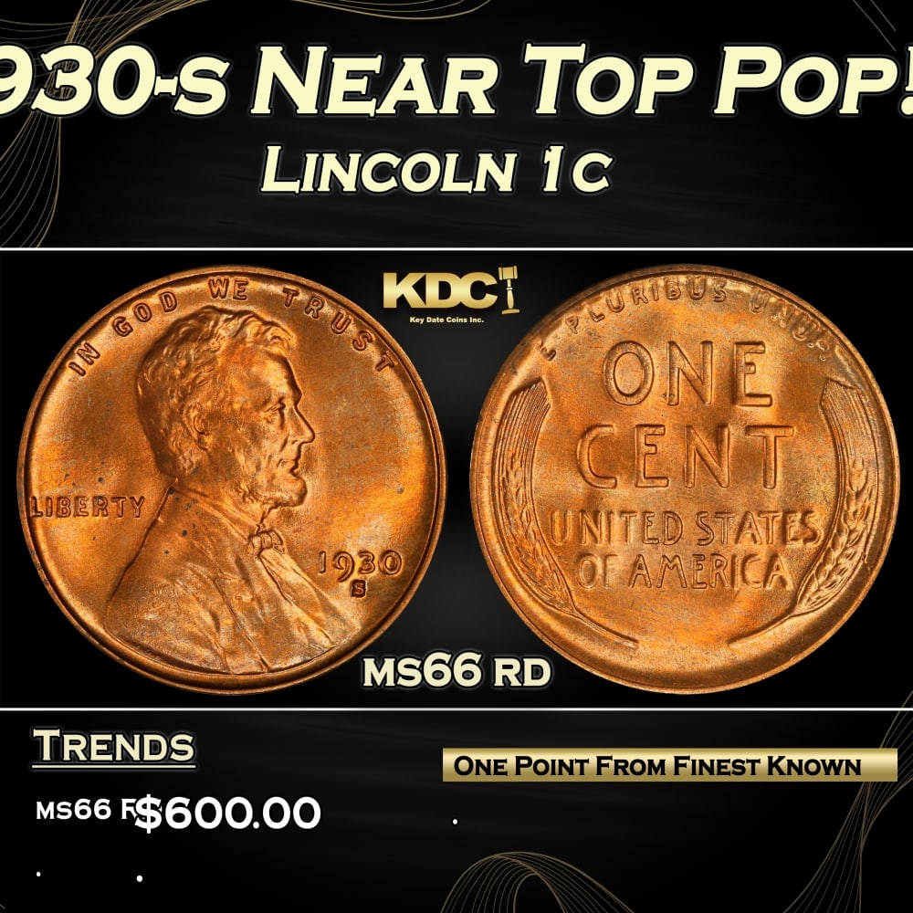 1930-s Lincoln Cent Near Top Pop! 1c Grades ms66 rd (1 of 3)