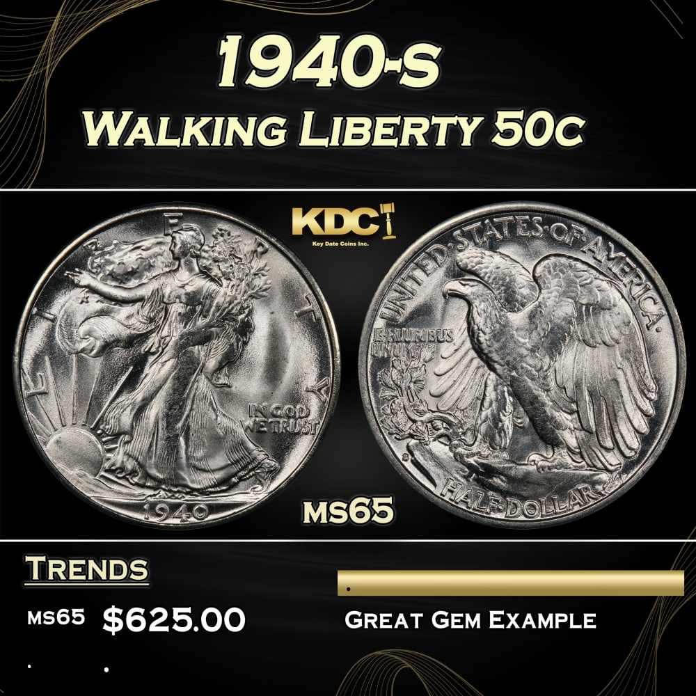 1940-s Walking Liberty Half Dollar 50c Grades ms65 (1 of 3)