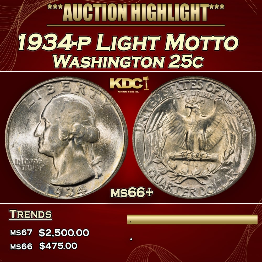 1934-p Washington Quarter Light Motto 25c ms66+ SEGS (1 of 4)