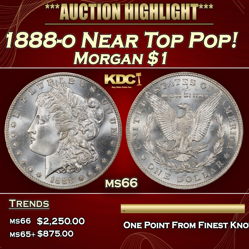 1888-o Morgan Dollar Near Top Pop! $1 ms66 SEGS: 1888-o Near Top Pop! Morgan Dollar $1 ms66 SEGS. 0 Historic precious metal trends is causing increased spot pricing by the day. On auctions with set openings, we are doing our best to have items price