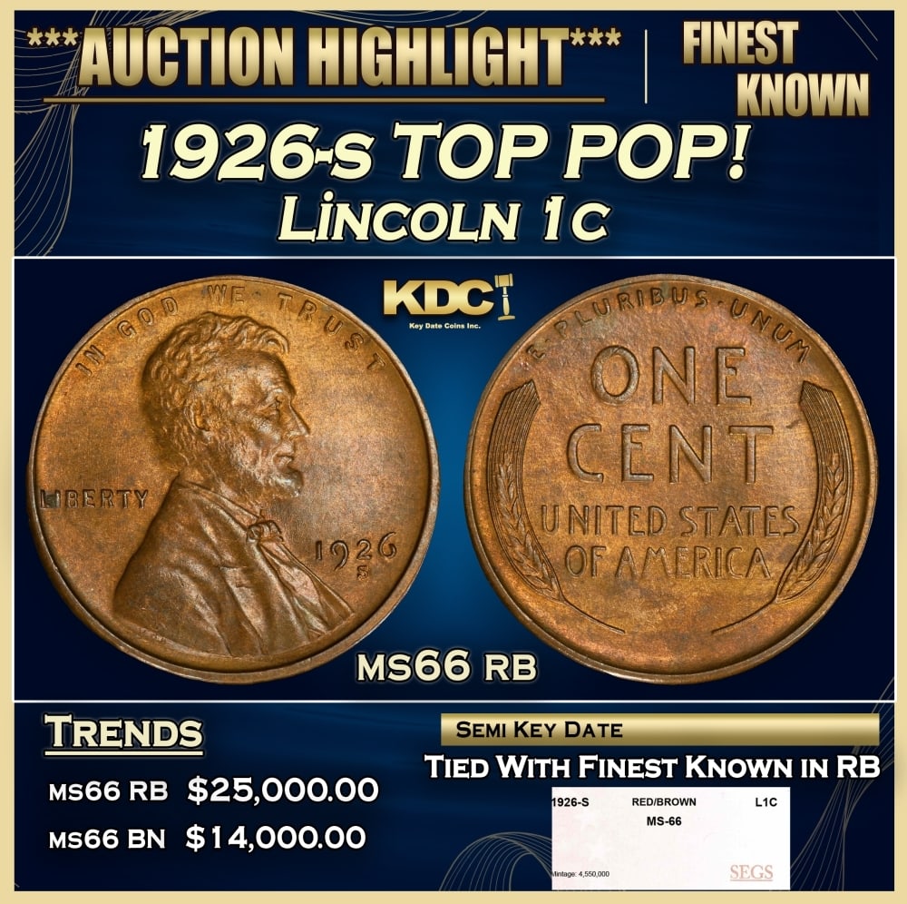 1926-s Lincoln Cent TOP POP! 1c ms66 rb SEGS (1 of 4)