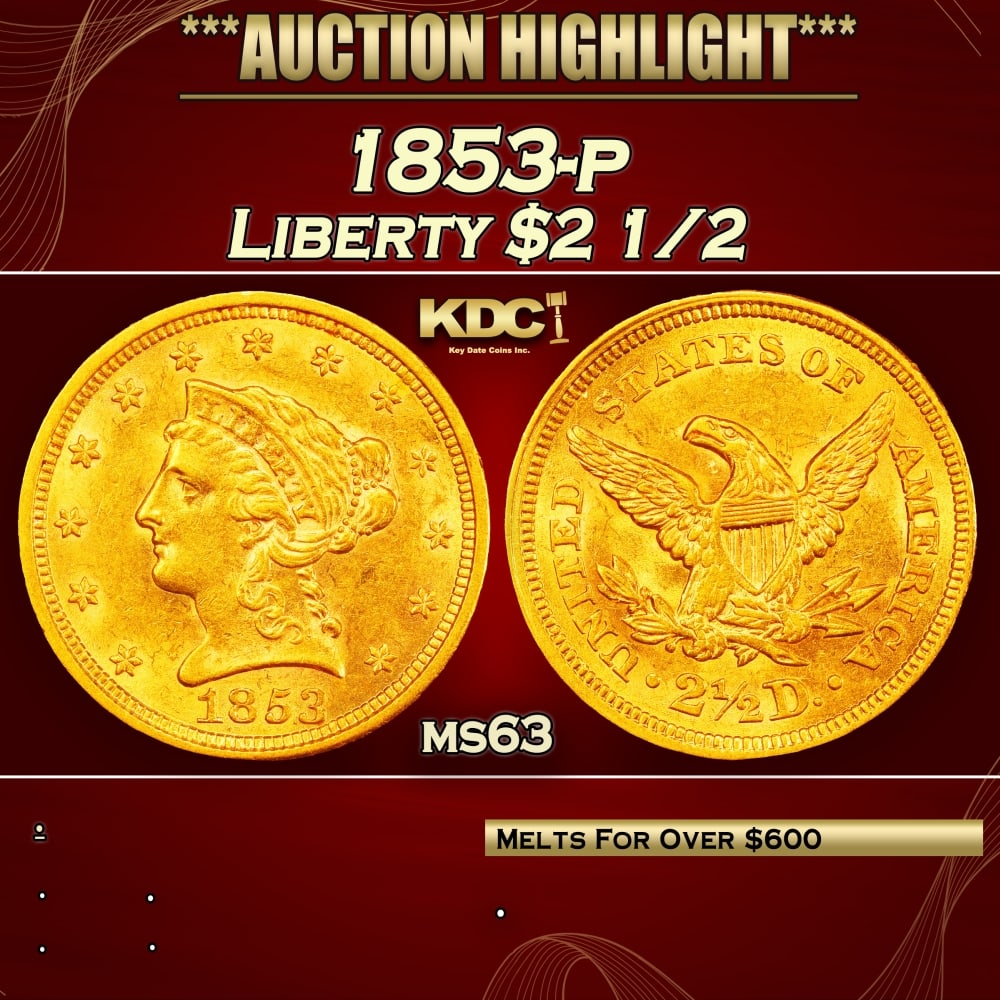 1853-p Gold Liberty Quarter Eagle $2 1/2 ms63 SEGS (1 of 4)