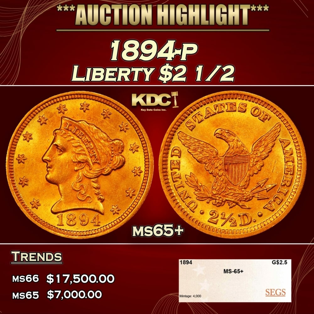 1894-p Gold Liberty Quarter Eagle $2 1/2 ms65+ SEGS (1 of 4)