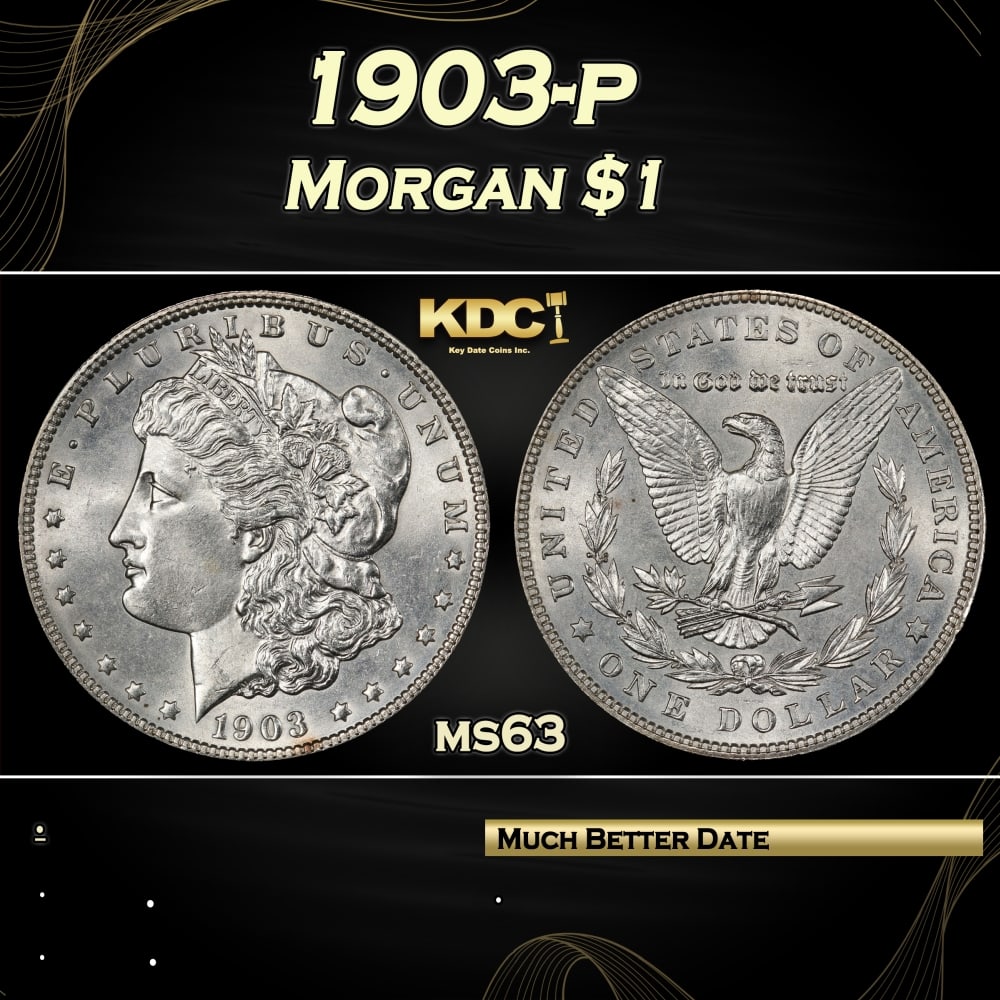 1903-p Morgan Dollar $1 Grades ms63: 1903-p Morgan Dollar $1 Grades ms63. 0 Historic precious metal trends is causing increased spot pricing by the day. On auctions with set openings, we are doing our best to have items priced at their m