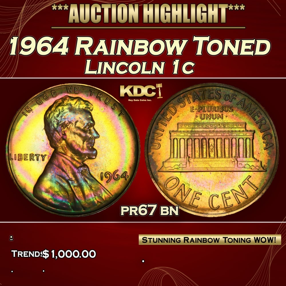 1964 Proof Lincoln Cent Rainbow Toned 1c pr67 bn SEGS (1 of 4)