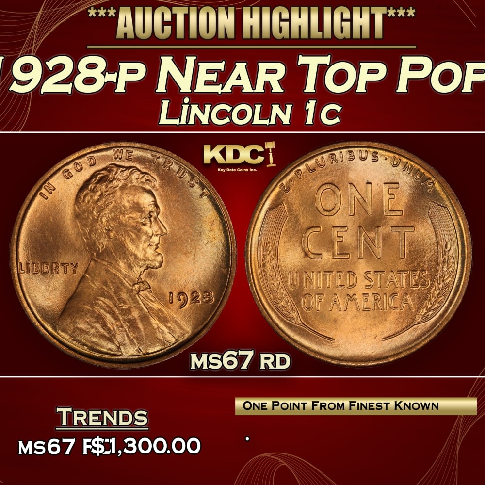 1928-p Lincoln Cent Near Top Pop! 1c ms67 rd SEGS: 1928-p Near Top Pop! Lincoln Cent 1c ms67 rd SEGS. 0 Historic precious metal trends is causing increased spot pricing by the day. On auctions with set openings, we are doing our best to have items pri
