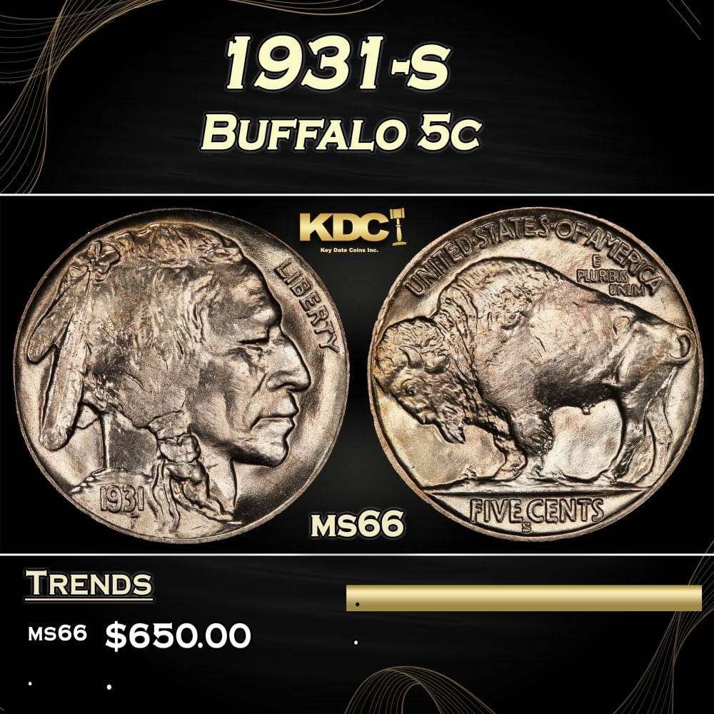 1931-s Buffalo Nickel 5c Grades ms66 (1 of 3)