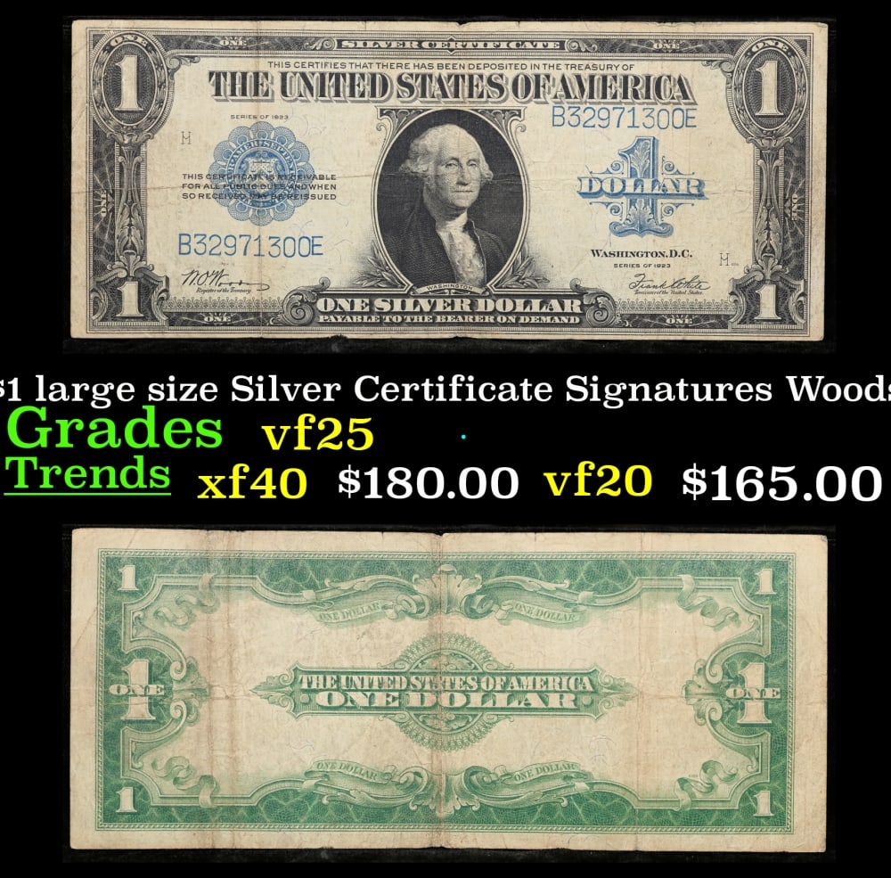 1923 $1 large size Silver Certificate Grades vf+ Signatures Woods/White (1 of 3)