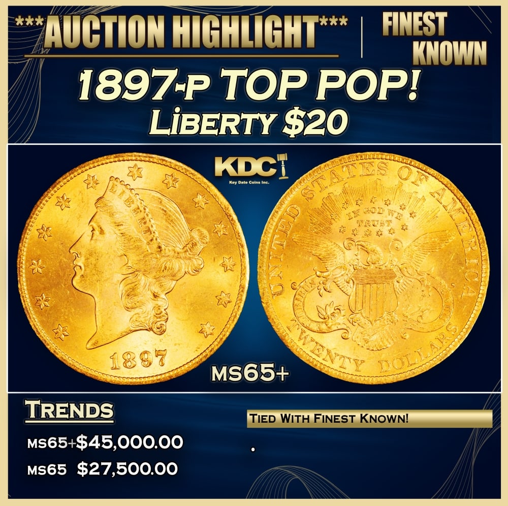 1897-p Gold Liberty Double Eagle TOP POP! $20 ms65+ SEGS (1 of 4)