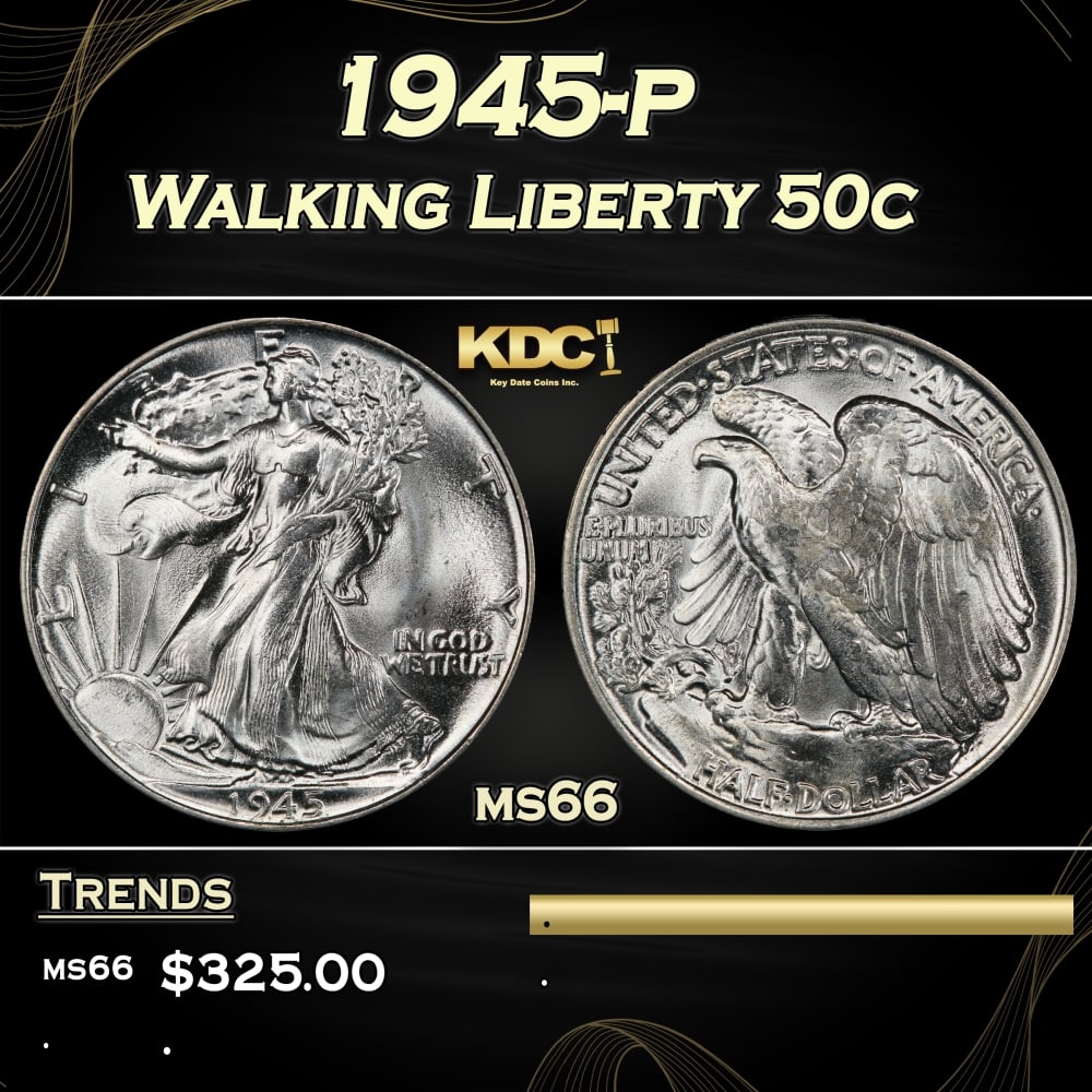 1945-p Walking Liberty Half Dollar 50c Grades ms66 (1 of 3)