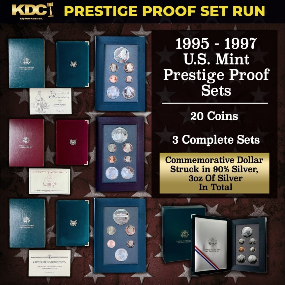 1995-1997 3 Set KEY DATE Prestige Proof Set Run US Mint Prestige Proof Sets - 20 Coins, 3 Complete (1 of 1)