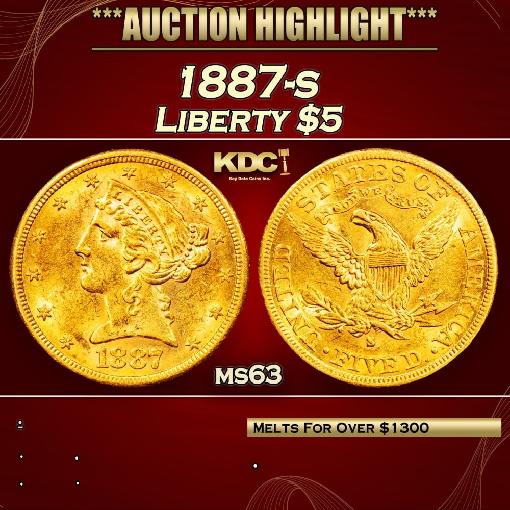 1887-s Gold Liberty Half Eagle $5 ms63 USCG (1 of 4)