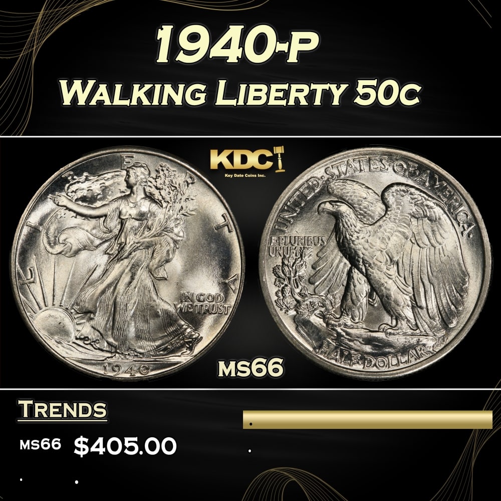 1940-p Walking Liberty Half Dollar 50c Grades ms66 (1 of 3)