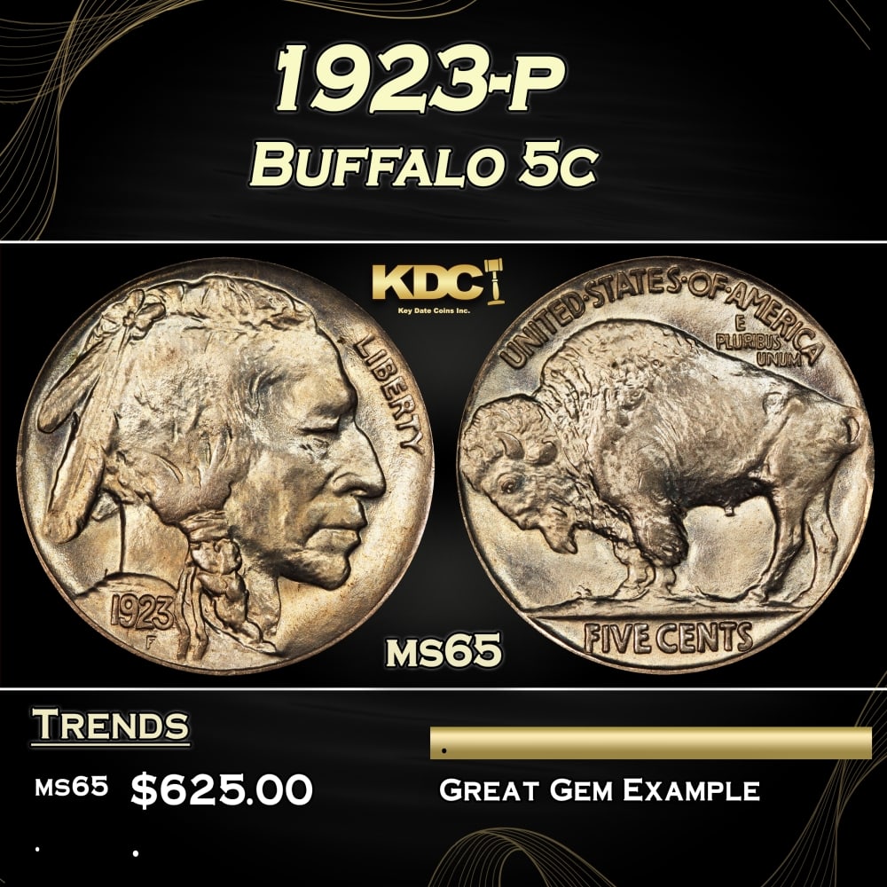 1923-p Buffalo Nickel 5c Grades ms65 (1 of 3)