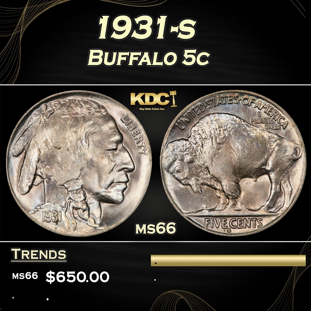 1931-s Buffalo Nickel 5c Grades ms66 (1 of 3)